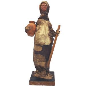 Vintage Mexican Cartonería Villager Figurine Paper Mache Sculpture Boho Folk Art